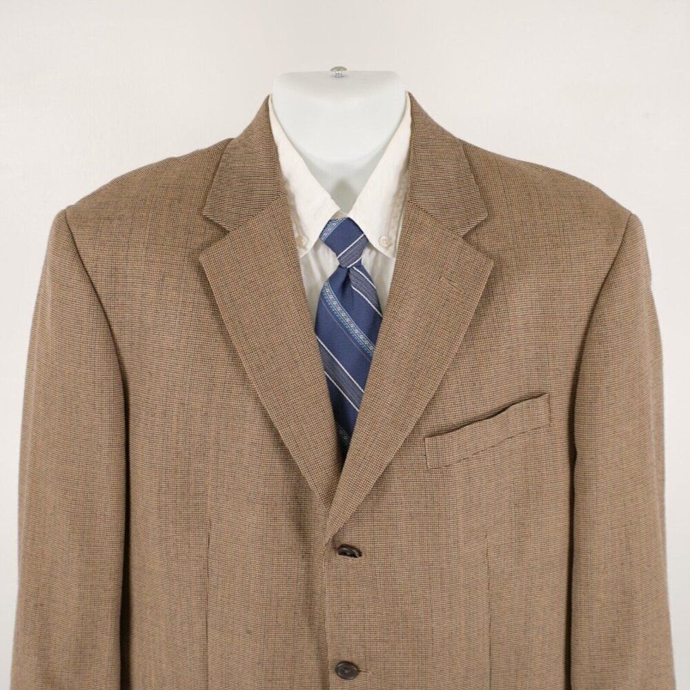 Nautica Lord &‎ Taylor Brown Blue Check Silk Wool 3 Button Sport Coat 42R